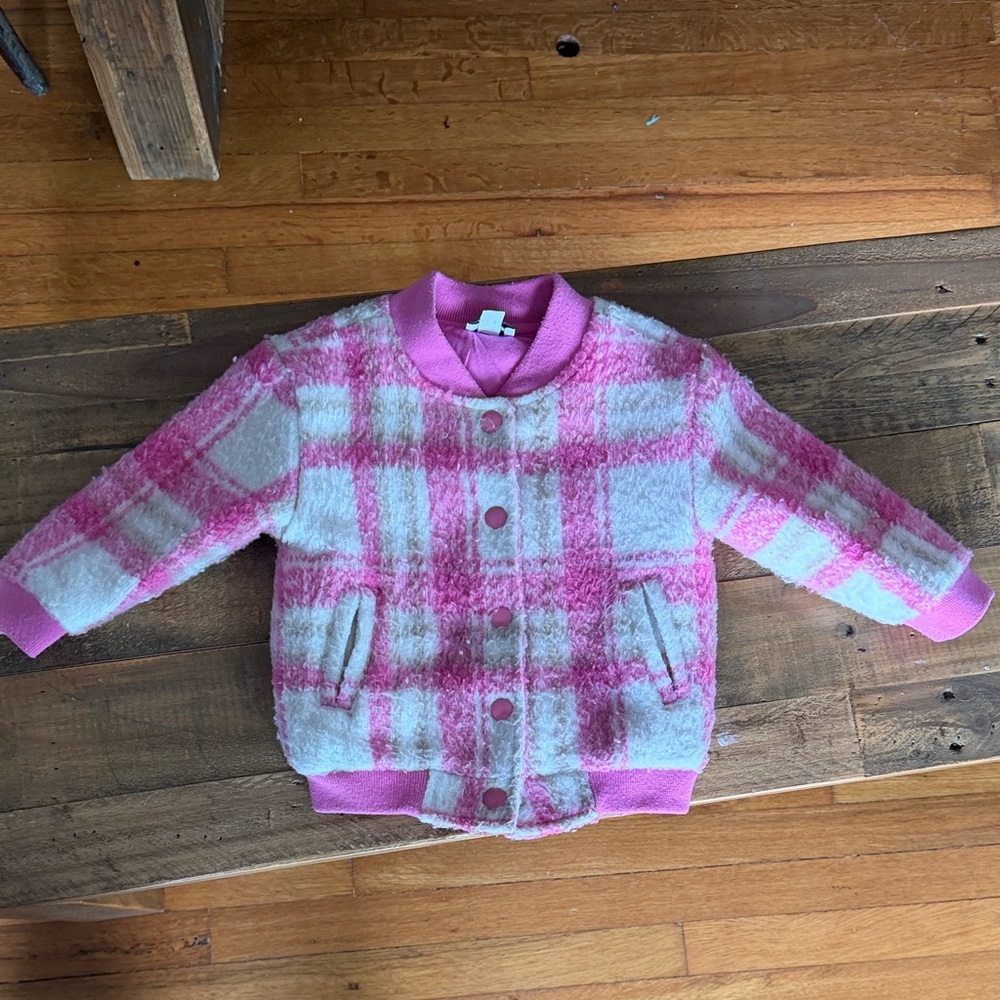 Splendid Pink and White Plaid Fuzzy Jacket
